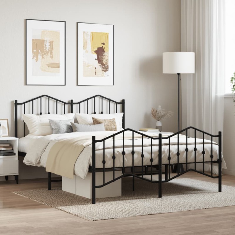 vidaXL Bettgestell mit Kopf- und Fußteil Metall Schwarz 140x190 cm vidaXL Bettgestell mit Kopf- und Fußteil Metall Schwarz 140x190 cm