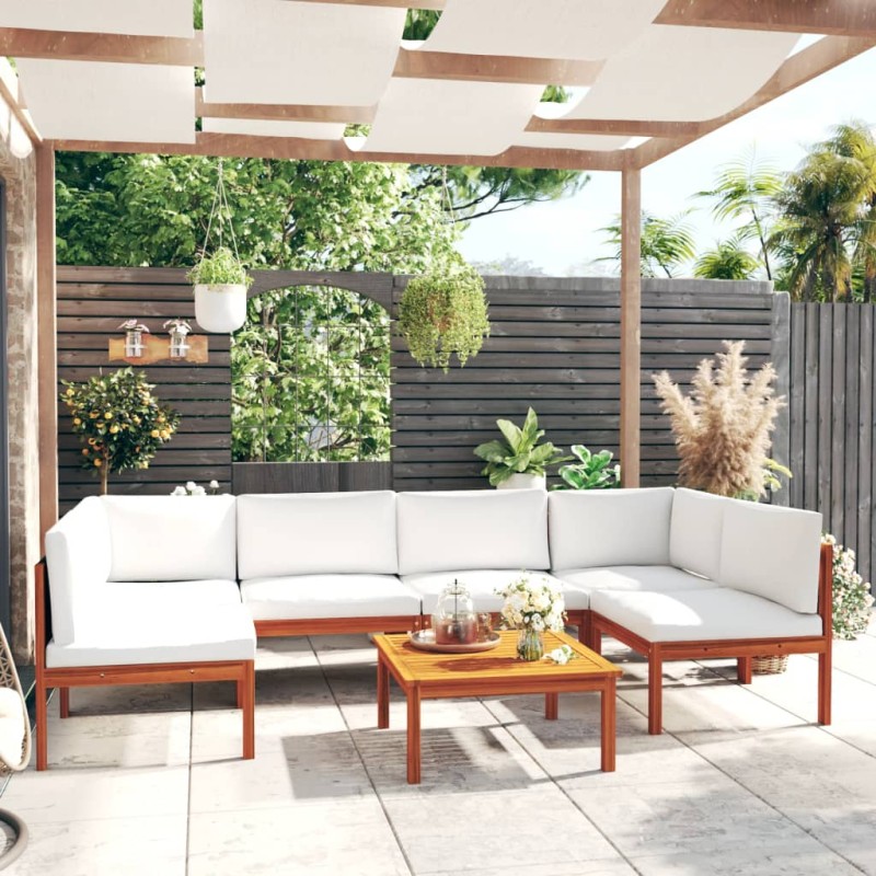 7-tlg. Garten-Lounge-Set mit Kissen Cremeweiß Massivholz Akazie 7-tlg. Garten-Lounge-Set mit Kissen Cremeweiß Massivholz Akazie