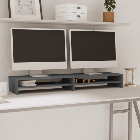 vidaXL Monitorständer Grau 100x24x13 cm Massivholz Kiefer