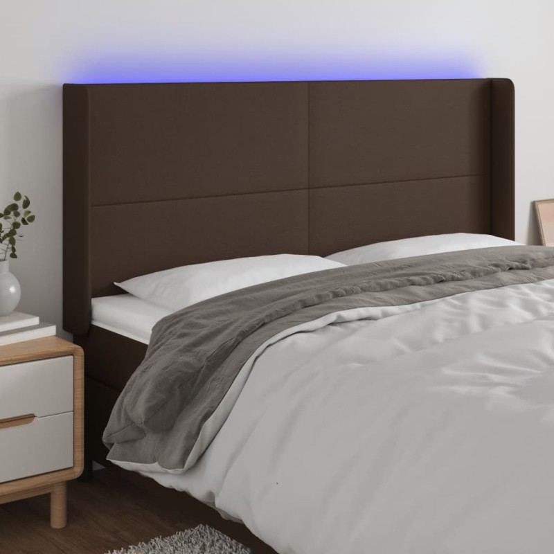 vidaXL LED Kopfteil Braun 183x16x118/128 cm Kunstleder