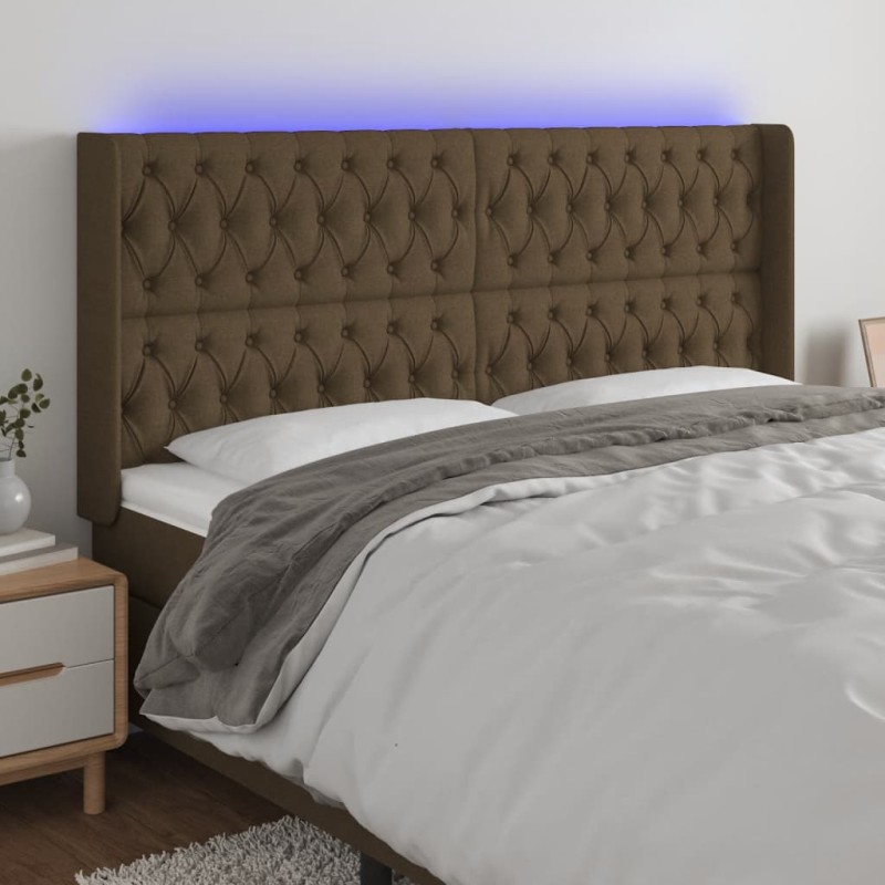 vidaXL LED Kopfteil Dunkelbraun 203x16x118/128 cm Stoff vidaXL LED Kopfteil Dunkelbraun 203x16x118/128 cm Stoff