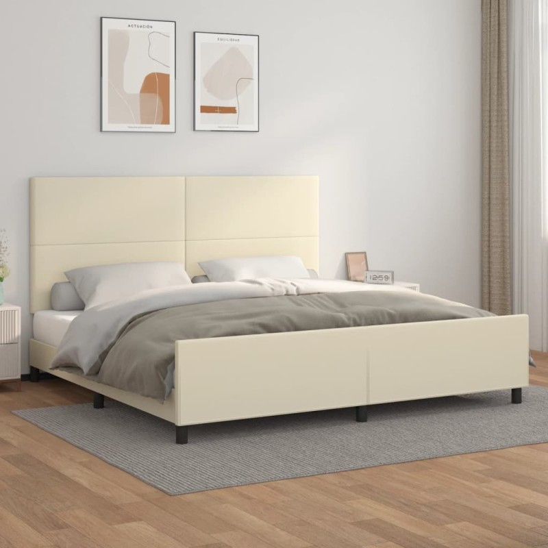 vidaXL Bettgestell mit Kopfteil Creme 200x200 cm Kunstleder vidaXL Bettgestell mit Kopfteil Creme 200x200 cm Kunstleder