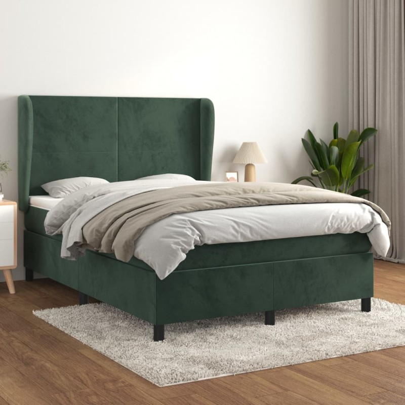 vidaXL Boxspringbett mit Matratze Dunkelgrün 140x190 cm Samt vidaXL Boxspringbett mit Matratze Dunkelgrün 140x190 cm Samt