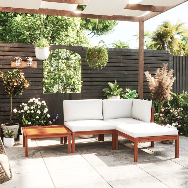 vidaXL 4-tlg. Garten-Lounge-Set mit Kissen Cremeweiß Massivholz Akazie vidaXL 4-tlg. Garten-Lounge-Set mit Kissen Cremeweiß Massivholz Akazie