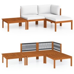 vidaXL 4-tlg. Garten-Lounge-Set mit Kissen Cremeweiß Massivholz Akazie