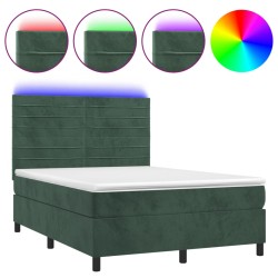 vidaXL Boxspringbett mit Matratze & LED Dunkelgrün 140x190 cm Samt