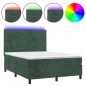 vidaXL Boxspringbett mit Matratze & LED Dunkelgrün 140x190 cm Samt