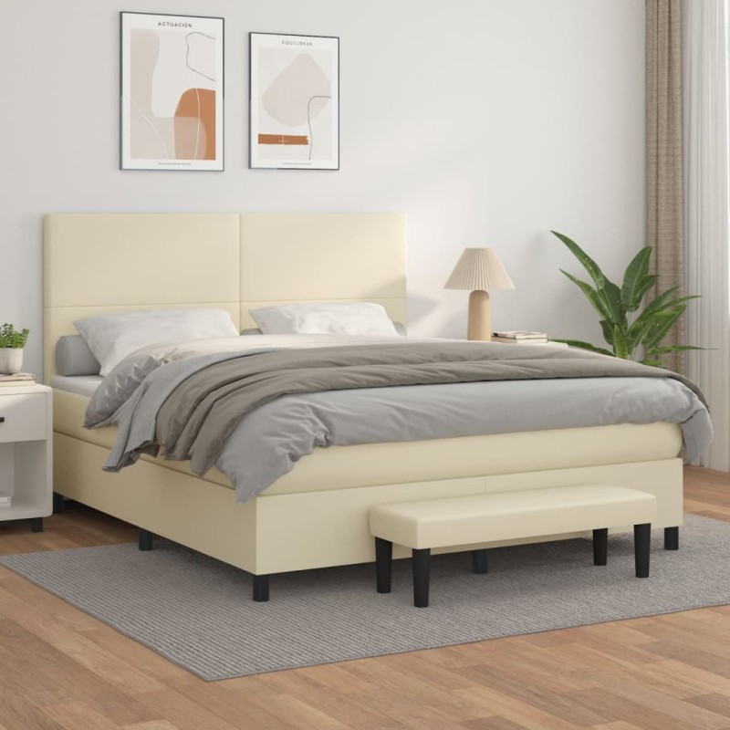 vidaXL Boxspringbett mit Matratze Creme 180x200 cm Kunstleder vidaXL Boxspringbett mit Matratze Creme 180x200 cm Kunstleder