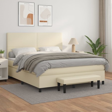 vidaXL Boxspringbett mit Matratze Creme 180x200 cm Kunstleder