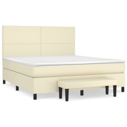 vidaXL Boxspringbett mit Matratze Creme 180x200 cm Kunstleder