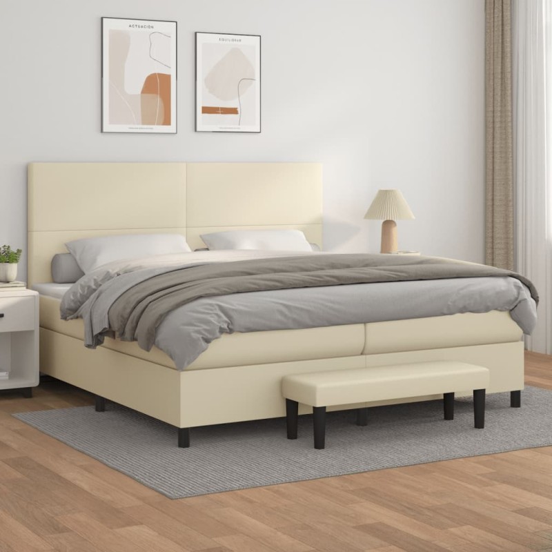 vidaXL Boxspringbett mit Matratze Creme 200x200 cm Kunstleder vidaXL Boxspringbett mit Matratze Creme 200x200 cm Kunstleder