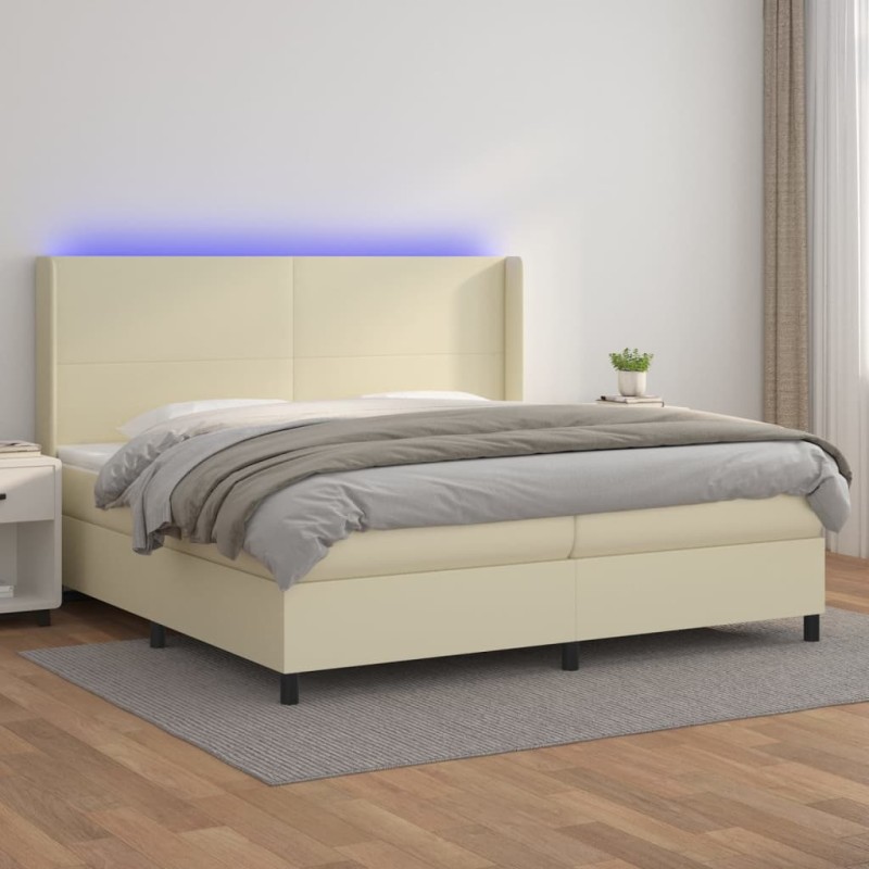 vidaXL Boxspringbett mit Matratze & LED Creme 200x200 cm Kunstleder vidaXL Boxspringbett mit Matratze & LED Creme 200x200 cm Kunstleder