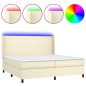 vidaXL Boxspringbett mit Matratze & LED Creme 200x200 cm Kunstleder vidaXL Boxspringbett mit Matratze & LED Creme 200x200 cm Kunstleder