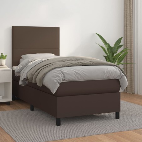 vidaXL Boxspringbett mit Matratze Braun 90x200 cm Kunstleder