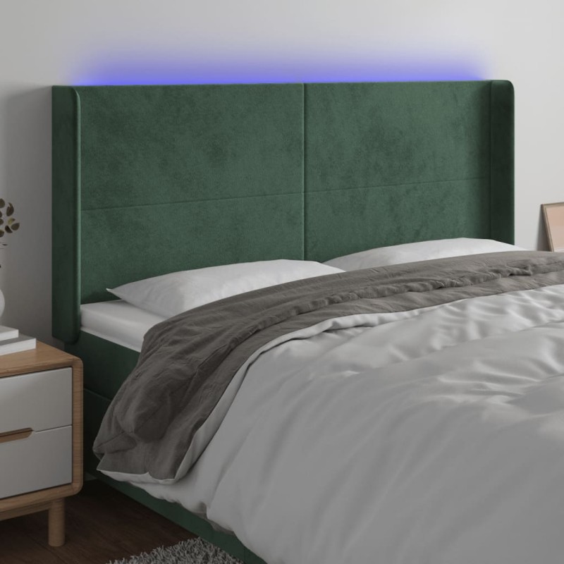 vidaXL LED Kopfteil Dunkelgrün 163x16x118/128 cm Samt vidaXL LED Kopfteil Dunkelgrün 163x16x118/128 cm Samt