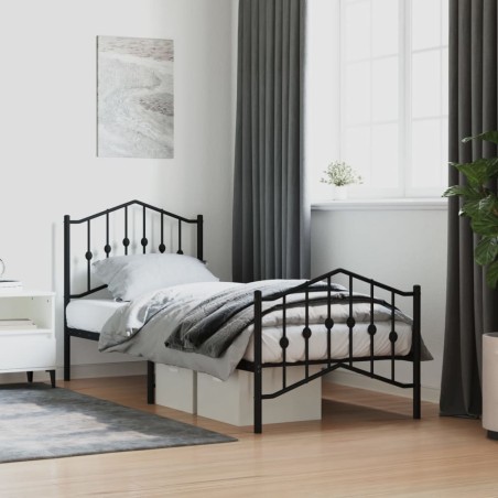 vidaXL Bettgestell mit Kopf- und Fußteil Metall Schwarz 90x200 cm