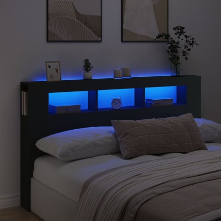 vidaXL LED-Kopfteil Schwarz 180x18,5x103,5 cm Holzwerkstoff