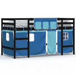 vidaXL Kinderhochbett mit Vorhängen Blau 80x200 cm Massivholz Kiefer