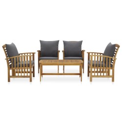 5-tlg. Garten-Lounge-Set mit Auflagen Massivholz Akazie
