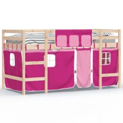 vidaXL Kinderhochbett mit Vorhängen Rosa 80x200 cm Massivholz Kiefer