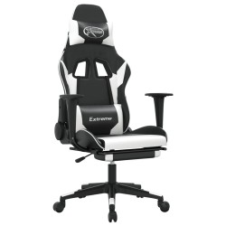 vidaXL Gaming-Stuhl mit Massage & Fußstütze Schwarz & Weiß Kunstleder
