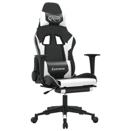 vidaXL Gaming-Stuhl mit Massage & Fußstütze Schwarz & Weiß Kunstleder
