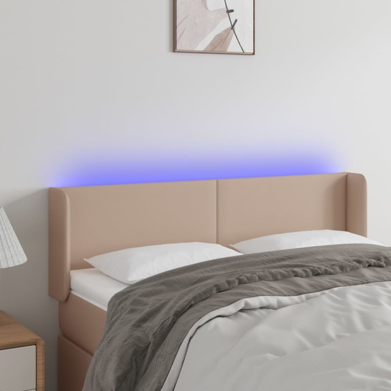 vidaXL LED Kopfteil Cappuccino-Braun 147x16x78/88 cm Kunstleder