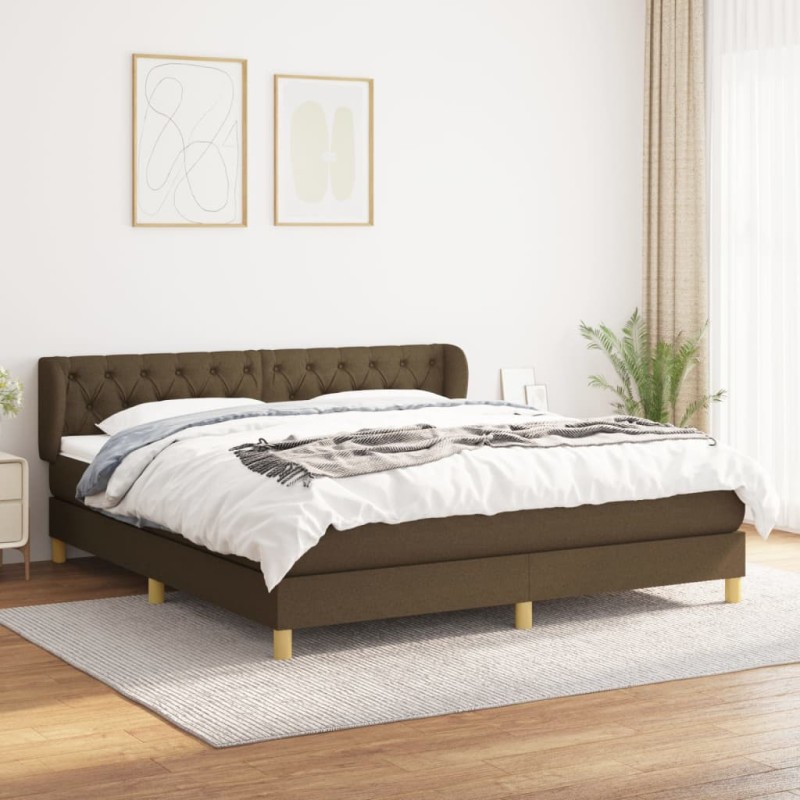vidaXL Boxspringbett mit Matratze Dunkelbraun 160x200 cm Stoff vidaXL Boxspringbett mit Matratze Dunkelbraun 160x200 cm Stoff
