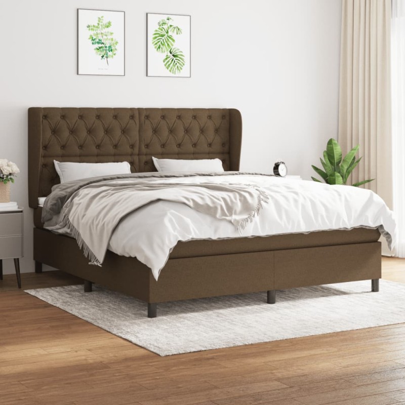 vidaXL Boxspringbett mit Matratze Dunkelbraun 160x200 cm Stoff vidaXL Boxspringbett mit Matratze Dunkelbraun 160x200 cm Stoff