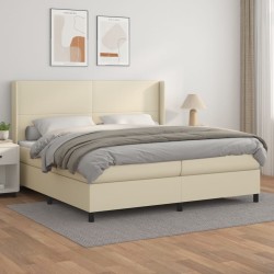vidaXL Boxspringbett mit Matratze Creme 200x200 cm Kunstleder