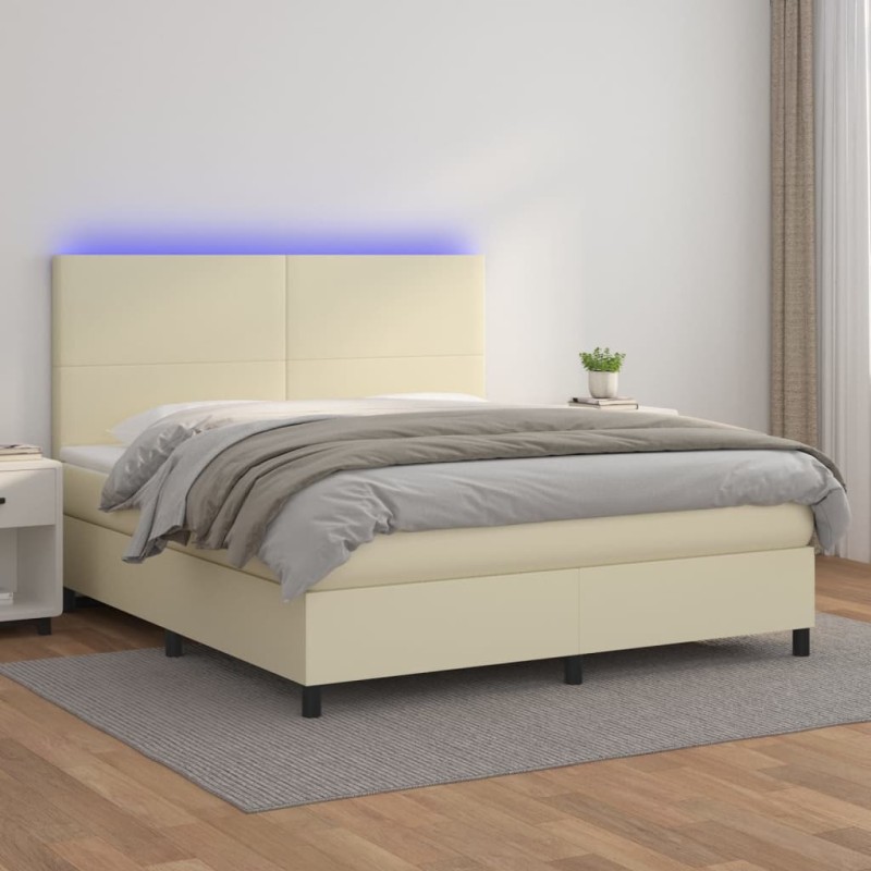 vidaXL Boxspringbett mit Matratze & LED Creme 180x200 cm Kunstleder vidaXL Boxspringbett mit Matratze & LED Creme 180x200 cm Kunstleder