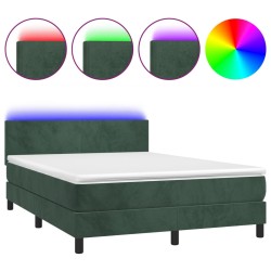 vidaXL Boxspringbett mit Matratze & LED Dunkelgrün 140x190 cm Samt