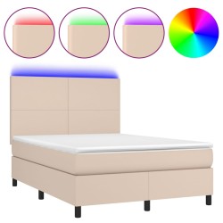 vidaXL Boxspringbett mit Matratze & LED Cappuccino-Braun 140x200cm