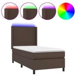 vidaXL Boxspringbett mit Matratze & LED Braun 90x200 cm Kunstleder