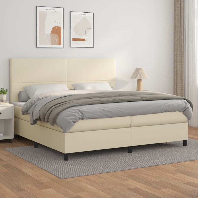 vidaXL Boxspringbett mit Matratze Creme 200x200 cm Kunstleder vidaXL Boxspringbett mit Matratze Creme 200x200 cm Kunstleder