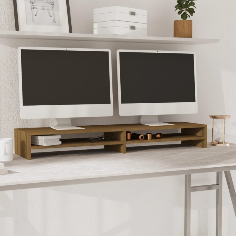 vidaXL Monitorständer Honigbraun 100x24x13 cm Massivholz Kiefer vidaXL Monitorständer Honigbraun 100x24x13 cm Massivholz Kiefer
