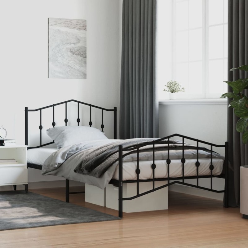 vidaXL Bettgestell mit Kopf- und Fußteil Metall Schwarz 107x203 cm vidaXL Bettgestell mit Kopf- und Fußteil Metall Schwarz 107x203 cm