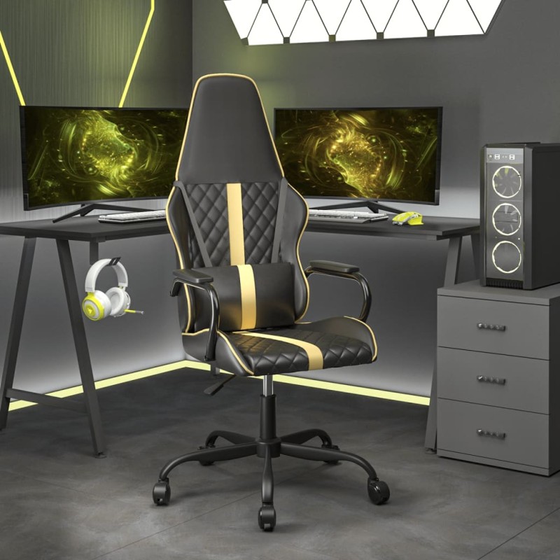 vidaXL Gaming-Stuhl mit Massagefunktion Gold und Schwarz Kunstleder vidaXL Gaming-Stuhl mit Massagefunktion Gold und Schwarz Kunstleder