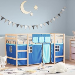 vidaXL Kinderhochbett mit Vorhängen Blau 80x200 cm Massivholz Kiefer