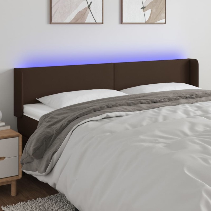 vidaXL LED Kopfteil Braun 183x16x78/88 cm Kunstleder