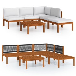 vidaXL 6-tlg. Garten-Lounge-Set mit Kissen Cremeweiß Massivholz Akazie