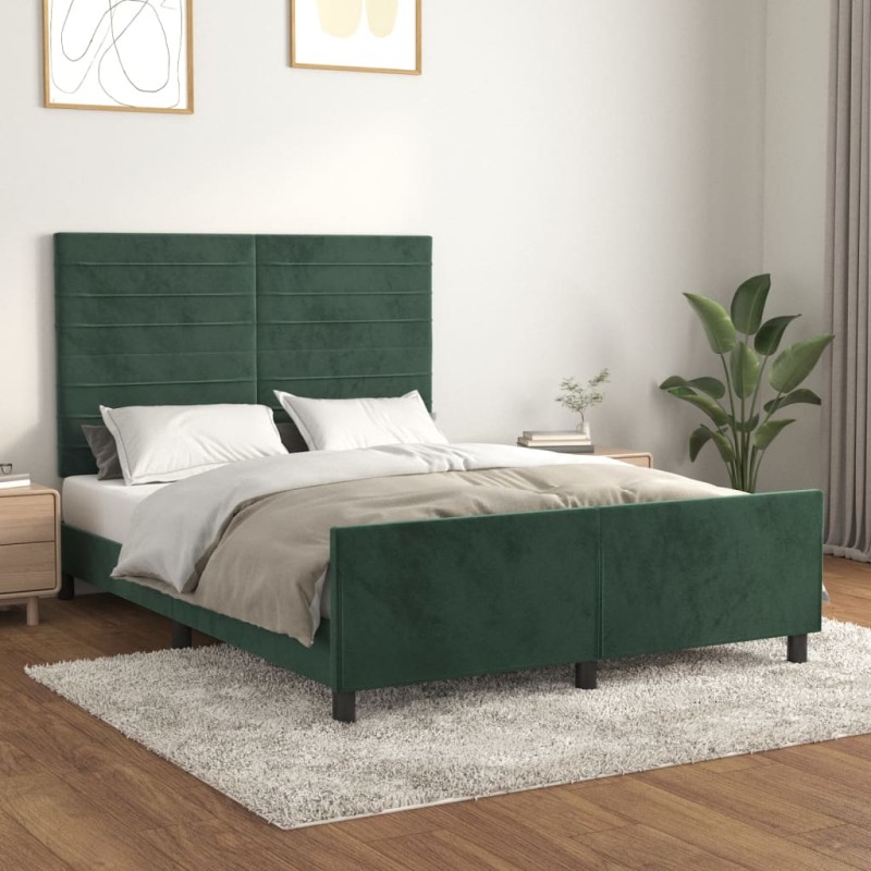 vidaXL Bettgestell mit Kopfteil Dunkelgrün 140x200 cm Samt vidaXL Bettgestell mit Kopfteil Dunkelgrün 140x200 cm Samt