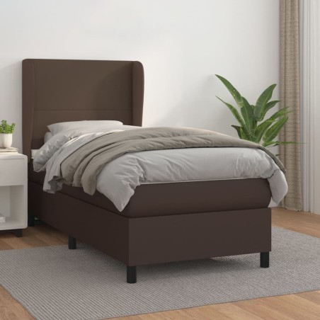 vidaXL Boxspringbett mit Matratze Braun 90x200 cm Kunstleder