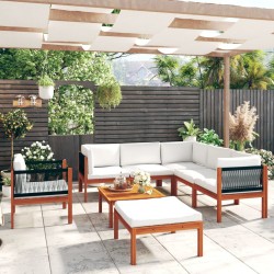 vidaXL 8-tlg. Garten-Lounge-Set mit Kissen Cremeweiß Massivholz Akazie