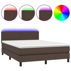 vidaXL Boxspringbett mit Matratze & LED Braun 140x200 cm Kunstleder