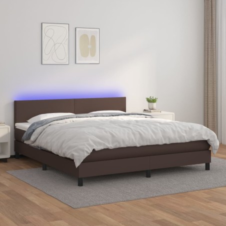 vidaXL Boxspringbett mit Matratze & LED Braun 180x200 cm Kunstleder
