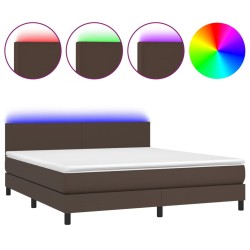 vidaXL Boxspringbett mit Matratze & LED Braun 180x200 cm Kunstleder