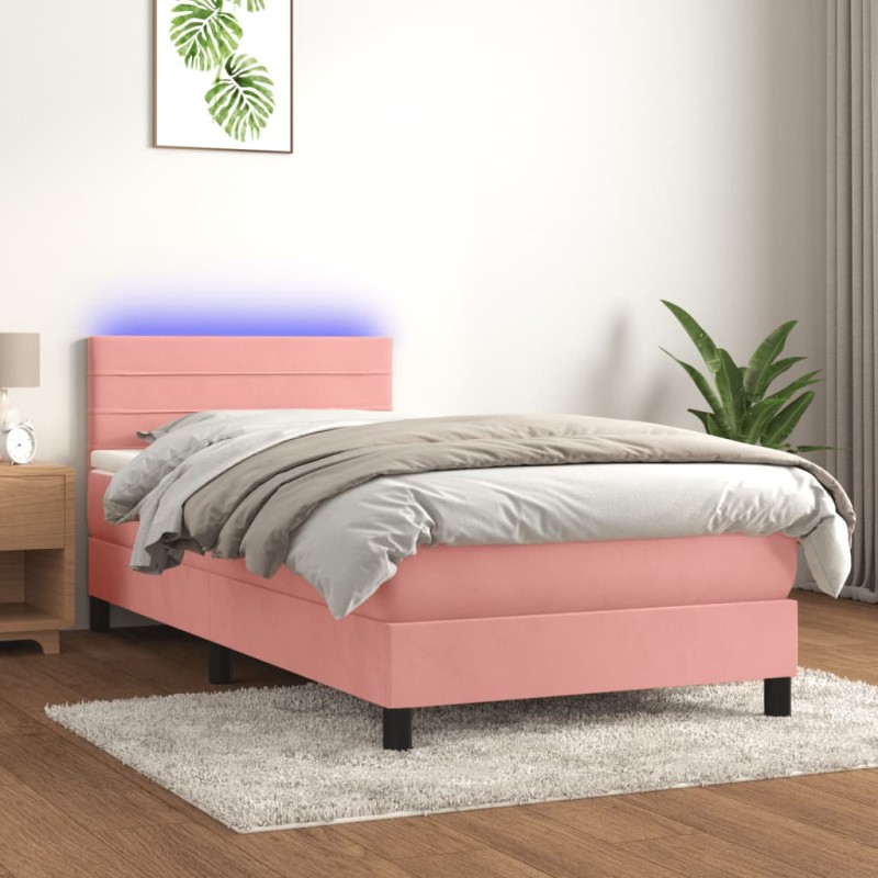 vidaXL Boxspringbett mit Matratze & LED Rosa 90x200 cm Samt vidaXL Boxspringbett mit Matratze & LED Rosa 90x200 cm Samt