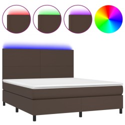 vidaXL Boxspringbett mit Matratze & LED Braun 180x200 cm Kunstleder