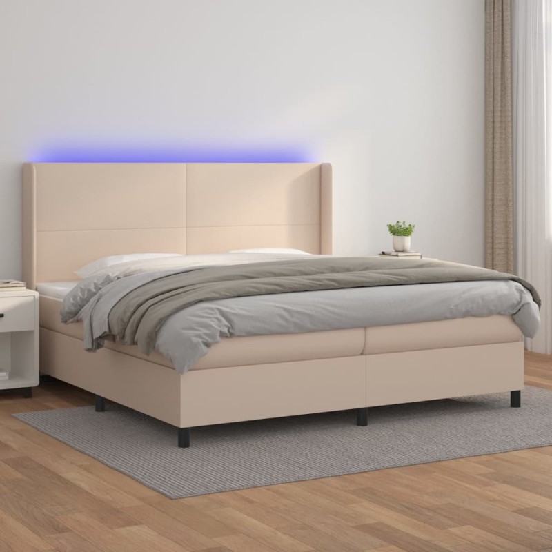 vidaXL Boxspringbett mit Matratze & LED Cappuccino-Braun 200x200cm vidaXL Boxspringbett mit Matratze & LED Cappuccino-Braun 200x200cm